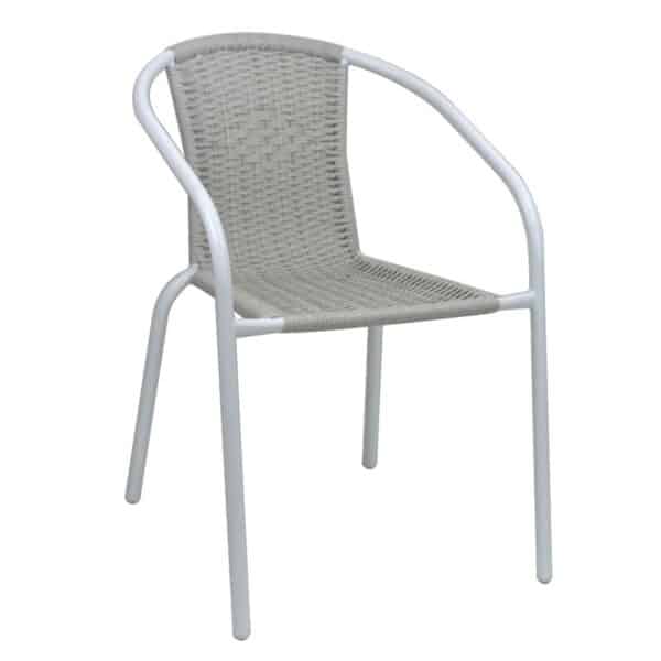BALENO-W Πολυθρόνα Στοιβαζόμενη, Μέταλλο Βαφή Άσπρο, Wicker Beige 52x60x72cm - Image 4