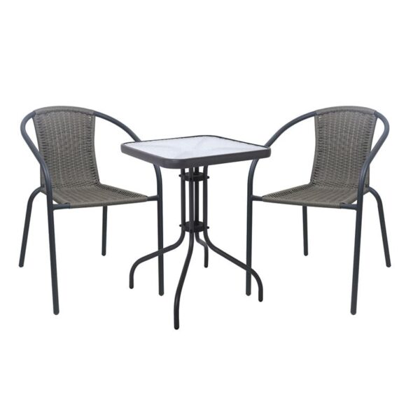 BALENO-W Set Κήπου - Βεράντας: Τραπέζι + 2 Πολυθρόνες Μέταλλο Ανθρακί, Wicker Mixed Grey Table:60x60x70 Seat:52x60x72 - Image 3