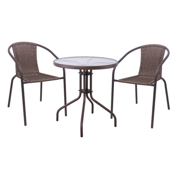 BALENO-W Set Κήπου - Βεράντας: Τραπέζι + 2 Πολυθρόνες Μέταλλο Καφέ - Wicker Brown Table:Φ60x70 Armchair:52x60x72 - Image 3