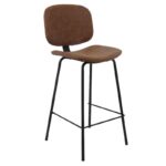 BARLEY Σκαμπό ΒAR με Πλάτη, Μέταλλο Βαφή Μαύρο, PU Απόχρωση Vintage Brown 43x49x70/102cm - Image 4