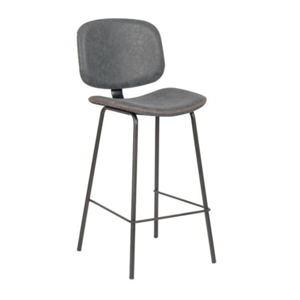 BARLEY Σκαμπό ΒAR με Πλάτη, Μέταλλο Βαφή Μαύρο, PU Απόχρωση Vintage Grey 43x49x70/102cm - Image 4