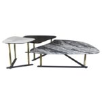 BARRY Set-3 Τραπεζ.Σαλονιού, Μέταλλο Βαφή Χρυσό,Επιφάνειες: Ξύλο Καρυδί+Μάρμαρα Άσπρο-Γκρι 48x61x51/69x88x42/130x103x33cm - Image 3