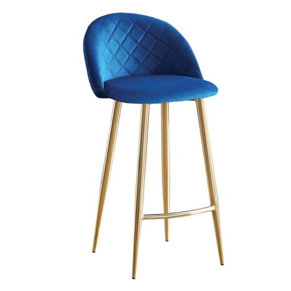 BELLA Σκαμπό BAR με Πλάτη, Βάση Χρώμιο Χρυσό, Ύφασμα Velure Απόχρωση Μπλε 48x52x70/94cm - Image 4