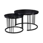 BOZZO Set-2 Τραπεζάκια Σαλονιού-Καθιστικού, Μέταλλο Μαύρο, Απόχρωση Μαύρο Μάρμαρο Φ.50 H.41cm + Φ.70 H.46cm - Image 3