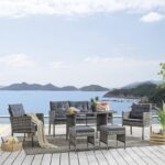 JOCKEY Set Dining Καθιστικό: Τραπέζι+3Θέσιος+2 Πολυθρόνες+ 2 Σκαμπό, Μέταλλο, Wicker Γκρι Table:120x66x66cm Set 7 Seats - Image 3