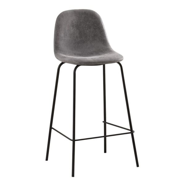 CELINA Σκαμπό BAR με Πλάτη, Μέταλλο Βαφή Μαύρο, Ύφασμα Suede Απόχρωση Γκρι 47x48x77/105cm - Image 4