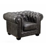 CHESTERFIELD Birmingham Πολυθρόνα Σαλονιού Καθιστικού, Δέρμα Antique Grey 103x92x72cm - Image 4