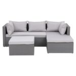 CORNER Set Wicker, Γωνία με Σκαμπό, Απόχρωση Ανοιχτό Γκρι Αναστρέψιμη Γωνία 202x142x74 H.63 -Σκ.68x64x38cm - Image 3