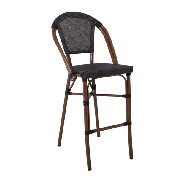 COSTA Σκαμπό BAR με Πλάτη, Αλουμίνιο Απόχρωση Καρυδί, Textilene Μαύρο 50x55x76/116cm - Image 7