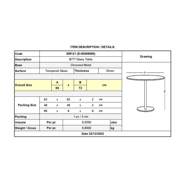 BITT Βοηθητικό Τραπεζάκι Σαλονιού - Καθιστικού Χρώμιο - Γυαλί Clear Φ60cm H.72cm - Image 6