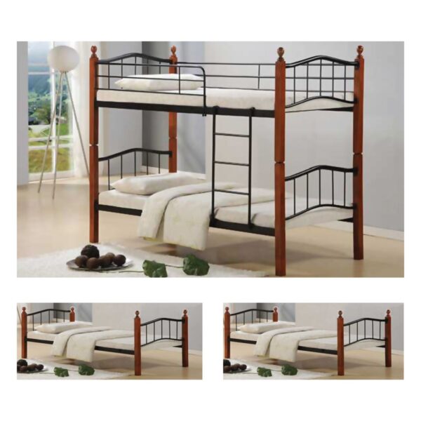 BUTTON Κρεβάτι Κουκέτα Μέταλλο Βαφή Μαύρο, Ξύλο Καρυδί 98x210x159 για Στρώμα 90x200cm - Image 4