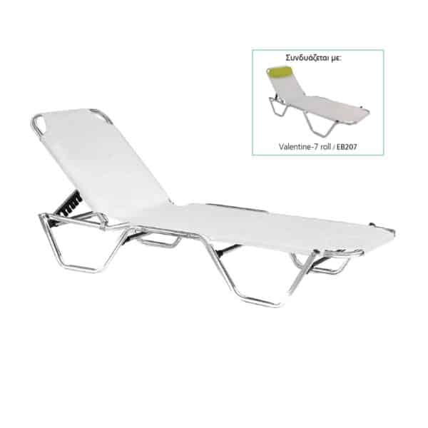 CRETA Ξαπλώστρα Αλουμινίου Textilene Άσπρο, Στοιβαζόμενη 60x197x30cm Προφίλ 25x25x1,5mm - Image 5