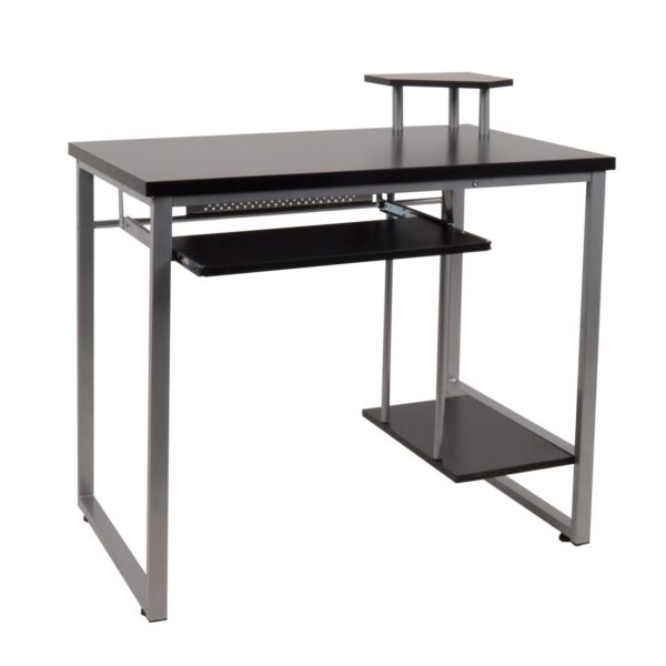 ΓΡΑΦΕΙΟ με Βάση Η/Υ και Ράφι Πληκτρολογίου, Μέταλλο Βαφή Silver, MDF απόχρωση Wenge 85x55x76/87cm - Image 4