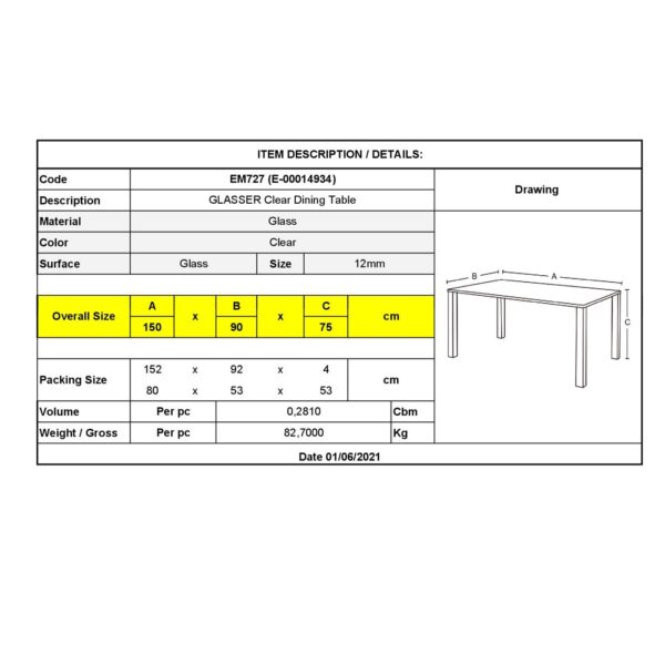 GLASSER Τραπέζι - Γραφείο Διάφανο Γυαλί 12mm 150x90x75cm - Image 6