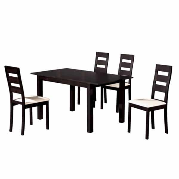 MILLER Set Τραπεζαρία Κουζίνας Ξύλινη Επεκτεινόμενο Τραπέζι + 4 Καρέκλες Σκ.Καρυδί-PVC Εκρού Table120+30x80x74Chair45x52x97 - Image 4