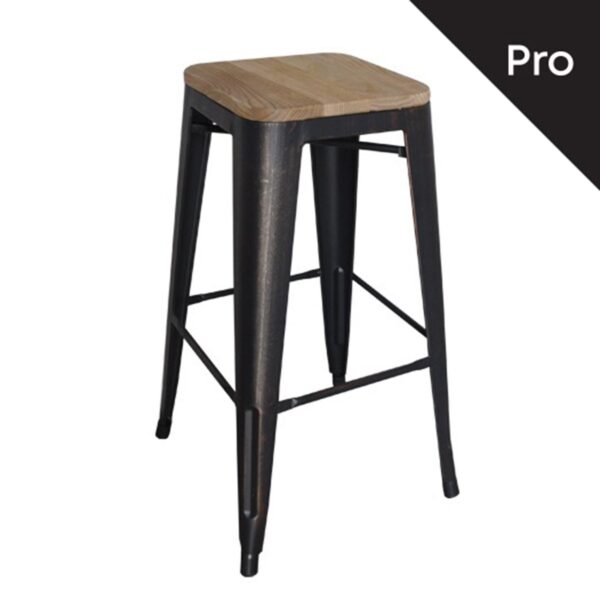 RELIX Wood Σκαμπό Bar-Pro, Μέταλλο Βαφή Antique Black, Απόχρωση Ξύλου Natural Oak 43x43 H.76cm - Image 4