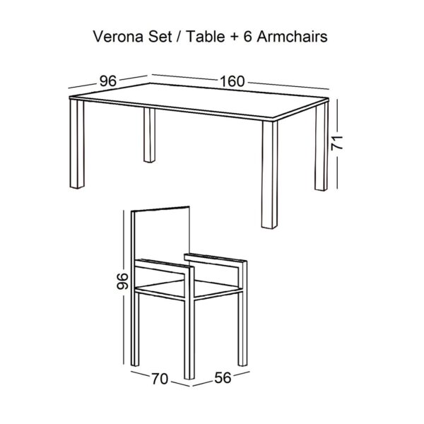 VERONA Set Τραπεζαρία Κήπου: Μέταλλο - Textilene Ανθρακί, :Τραπέζι 160x96 + 6 Πολυθρόνες Table160x96x71Armchair56x70x96 - Image 8