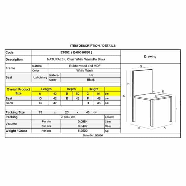 NATURALE Καρέκλα White Wash, Pu Μαύρο 42x50x91cm - Image 12