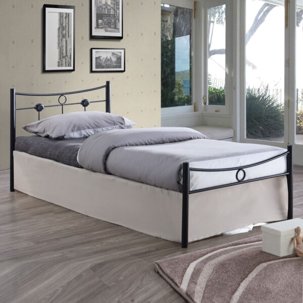DUGAN Κρεβάτι Μονό, για Στρώμα 90x200cm, Μέταλλο Βαφή Μαύρο 96x205x83cm - Image 4