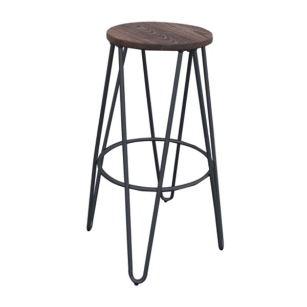 ARCO Wood Σκαμπό Bar, Μέταλλο Βαφή Μαύρο, Ξύλο Απόχρωση Dark Oak Φ52cm H.76cm ( Κάθισμα Φ33cm) - Image 4