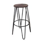 ARCO Wood Σκαμπό Bar, Μέταλλο Βαφή Antique Black, Ξύλο Απόχρωση Dark Oak Φ52cm H.76cm ( Κάθισμα Φ33cm) - Image 4