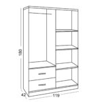 LIFE Ντουλάπα Τετράφυλλη, 2 Συρτάρια, 5 Ράφια, Θέσεις για Κρεμάστρες, Απόχρωση Wenge 119x42x180cm - Image 6