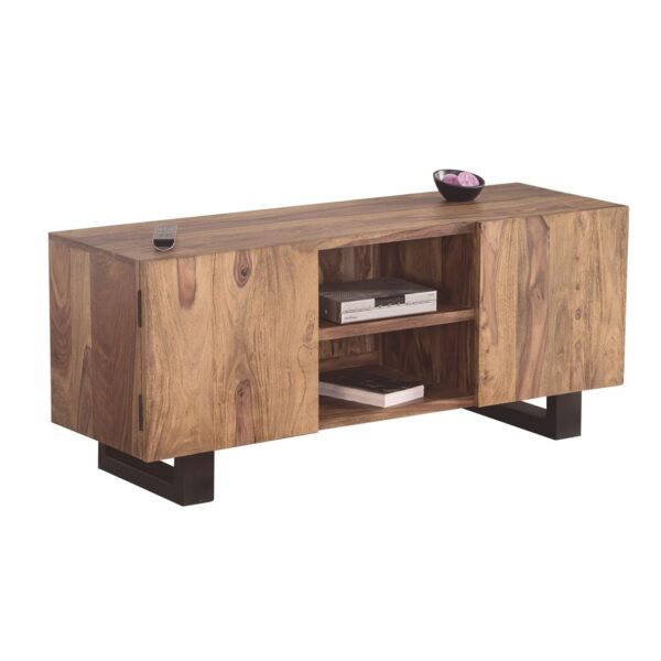 NELSON 'Επιπλο TV Μέταλλο Βαφή Μαύρο, Ξύλο Ακακία Φυσικό 130x43x55cm - Image 4