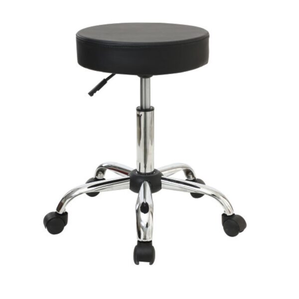 GLORY Σκαμπό, Βάση Χρώμιο, PU Μαύρο, Ρυθμιζόμενο Ύψος, Περιστρεφόμενο, Τροχήλατο Φ35 H.51/67cm - Image 4