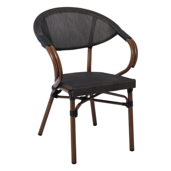 COSTA Πολυθρόνα Dining Αλουμινίου, Απόχρωση Καρυδί Textilene Μαύρο 58x57x83cm - Image 8