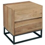 NEPAL Κομοδίνο Μέταλλο Βαφή Μαύρο, Ξύλο Ακακία Φυσικό 50x40x55cm - Image 5