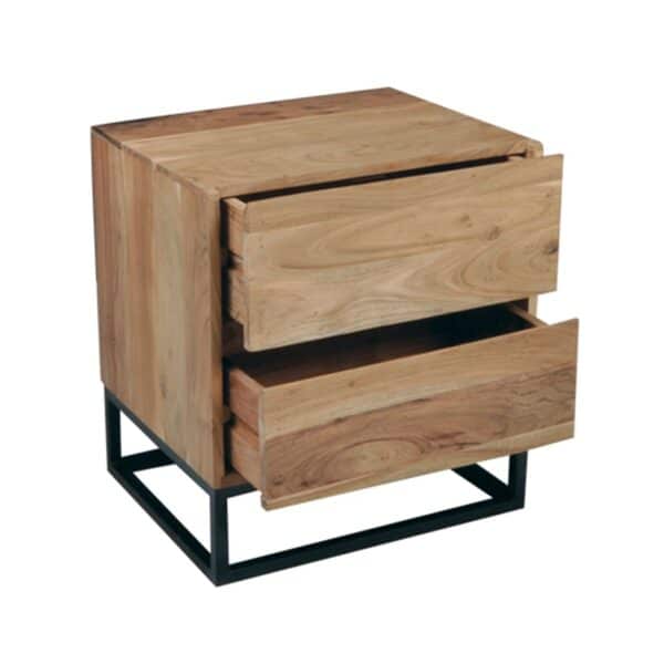 NEPAL Κομοδίνο Μέταλλο Βαφή Μαύρο, Ξύλο Ακακία Φυσικό 50x40x55cm - Image 6