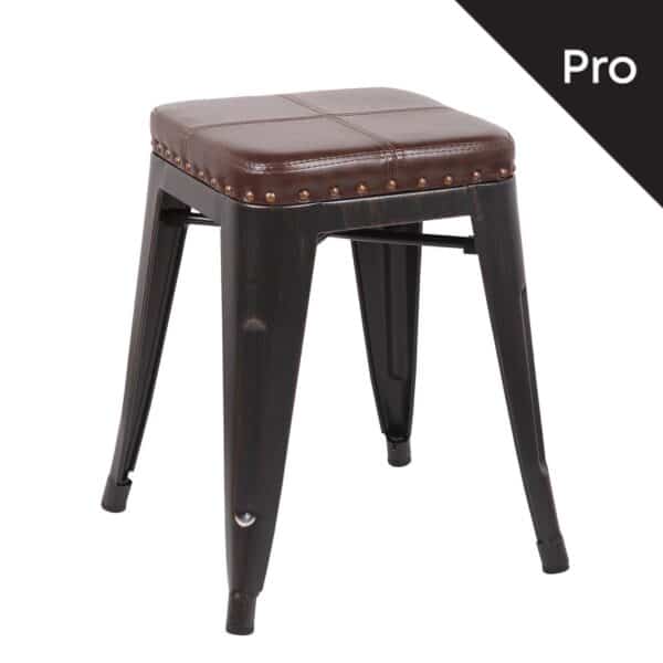 RELIX Σκαμπό-Pro, Στοιβαζόμενο, Μέταλλο Βαφή Antique Black, Pu Σκούρο Καφέ 39x39x45cm - Image 4