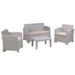 SAVANNA Set Σαλόνι Κήπου Βεράντας K/D, PP-UV Sand Grey Μαξιλάρια Μπεζ Table+Sofa 2Seater+2 Armchairs - Image 5