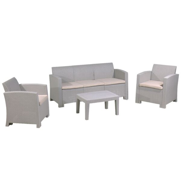 SAVANNA Set Σαλόνι Κήπου Βεράντας  K/D, PP-UV Sand Grey Μαξιλάρια Μπεζ Table+Sofa 3Seater+2 Armchairs - Image 5