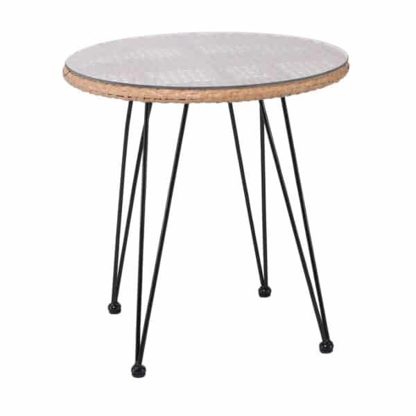 SALSA Τραπέζι Μέταλλο Βαφή Μαύρο, Wicker Φυσικό Φ52cm H.53cm - Image 4