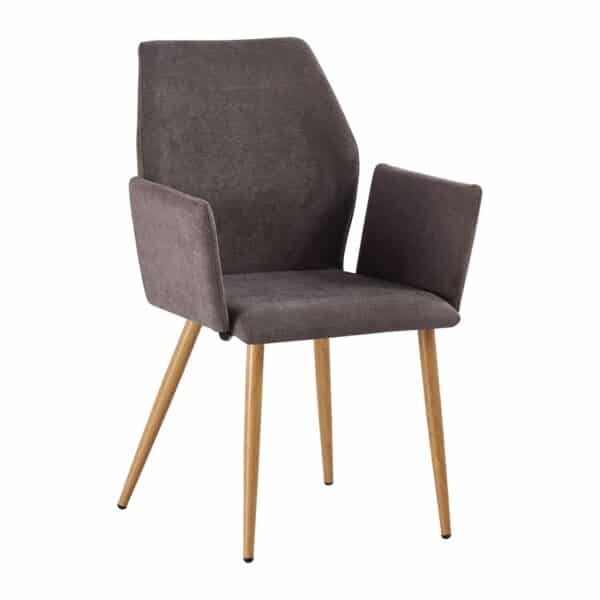 LETO Πολυθρόνα Τραπεζαρίας Κουζίνας, Μέταλλο Βαφή Φυσικό, Ύφασμα Grey Brown 55x56x86cm - Image 5