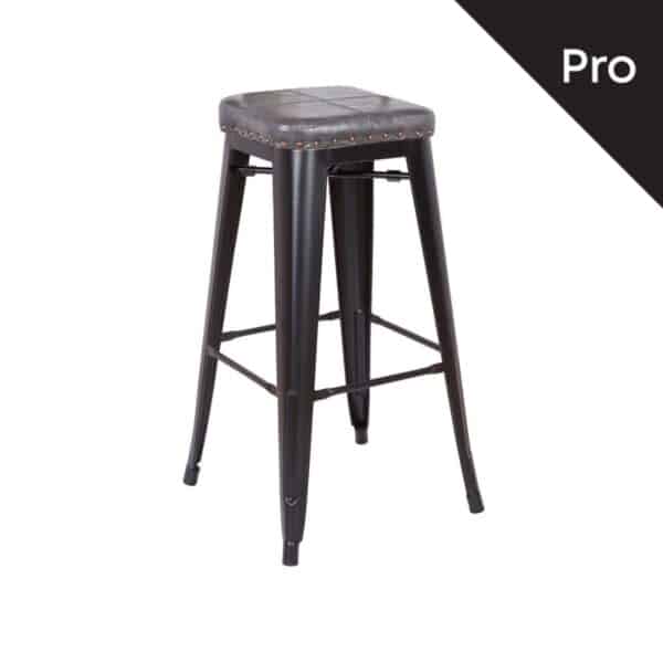 RELIX Σκαμπό Bar-Pro, Στοιβαζόμενο, Μέταλλο Βαφή Μαύρο Matte, Pu Σκούρο Γκρι 43x43x78cm - Image 4