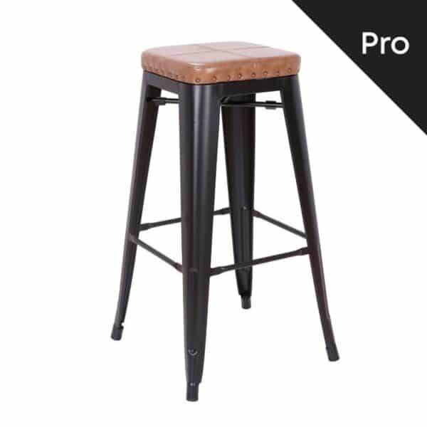 RELIX Σκαμπό Bar-Pro, Στοιβαζόμενο, Μέταλλο Βαφή Μαύρο Matte, Pu Camel 43x43x78cm - Image 4