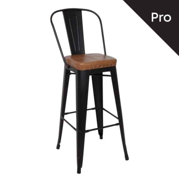 RELIX Σκαμπό Bar-Pro με Πλάτη, Μέταλλο Βαφή Μαύρο Matte, Pu Camel 43x48x78/114cm - Image 6