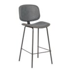 BARLEY Σκαμπό ΒAR με Πλάτη, Μέταλλο Βαφή Μαύρο, PU Απόχρωση Vintage Grey 43x49x70/102cm - Image 5