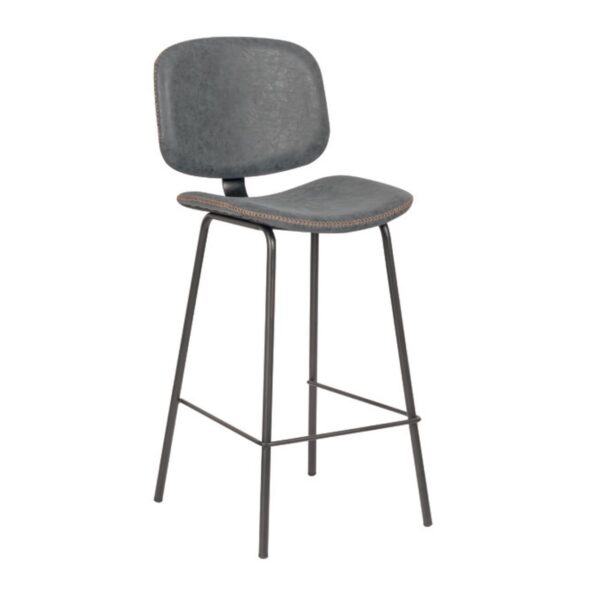 BARLEY Σκαμπό ΒAR με Πλάτη, Μέταλλο Βαφή Μαύρο, PU Απόχρωση Vintage Grey 43x49x70/102cm - Image 5