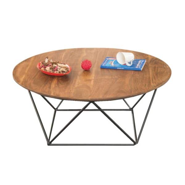 MOVVA Τραπεζάκι Σαλονιού Καθιστικού, Μέταλλο Βαφή Μαύρο, Ξύλο Ακακία Φυσικό Φ90xH.36cm - Image 5