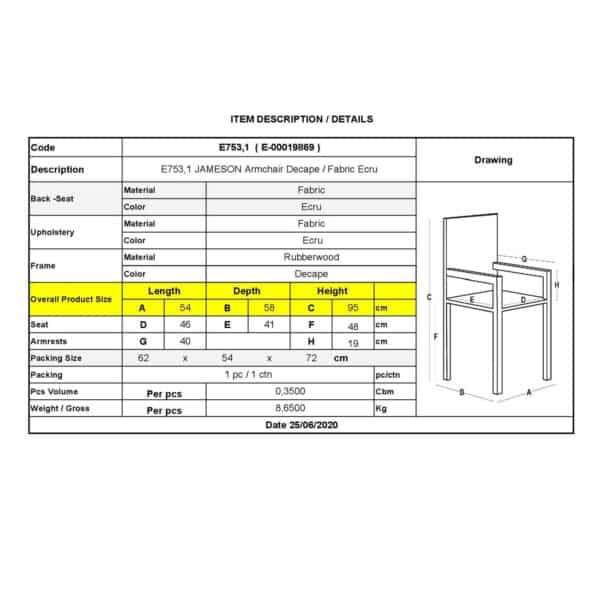 JAMESON Πολυθρόνα Σαλονιού Καθιστικού Decape, Ύφασμα Εκρού 54x58x95cm - Image 6