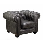 CHESTERFIELD Birmingham Πολυθρόνα Σαλονιού Καθιστικού, Δέρμα Antique Grey 103x92x72cm - Image 5