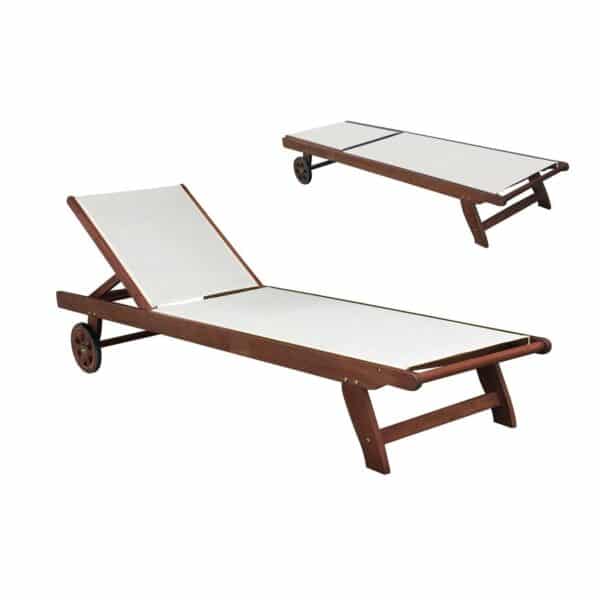 CRICKET Ξαπλώστρα Ξύλο Acacia Καρυδί, Textilene Άσπρο 66x195x30cm - Image 5