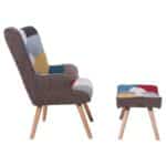 MARON Set: Πολυθρόνα Μπερζέρα + Σκαμπό Υποπόδιο, Ξύλο Φυσικό, Ύφασμα Patchwork 69x76x97 + 52x38x35cm - Image 7