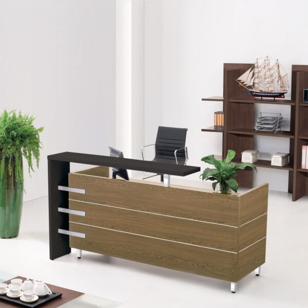 PROLINE Reception - Γραφείο Απόχρωση Καρυδί Δρυς - Μαύρο 180x75x110cm - Image 6