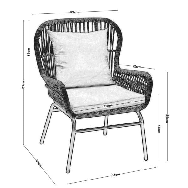 SALSA MAX Πολυθρόνα Μέταλλο Βαφή Μαύρο, Wicker Φυσικό, Μαξιλάρι Μπεζ 64x69x89cm - Image 10