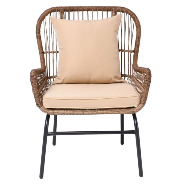 SALSA MAX Πολυθρόνα Μέταλλο Βαφή Μαύρο, Wicker Φυσικό, Μαξιλάρι Μπεζ 64x69x89cm - Image 13