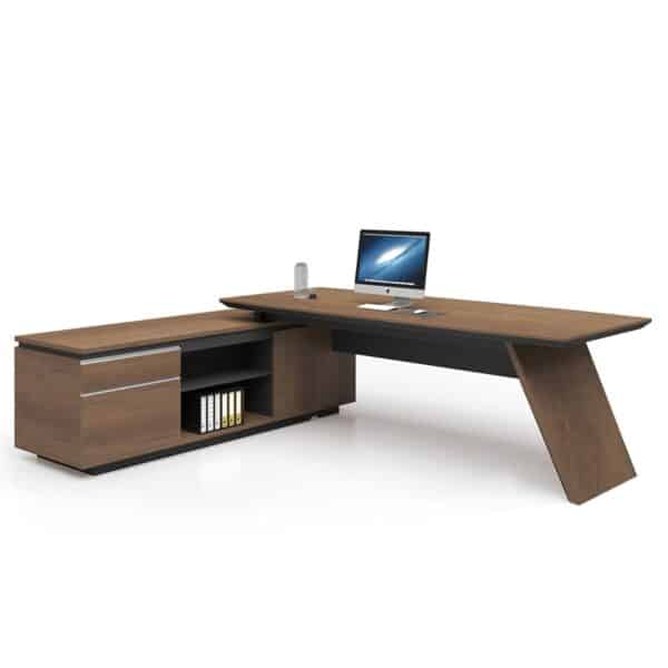 PROLINE Γραφείο Δεξιά Γωνία Απόχρωση Καρυδί Δρυς - Μαύρο 200x90/200x50 H.76/63cm - Image 6